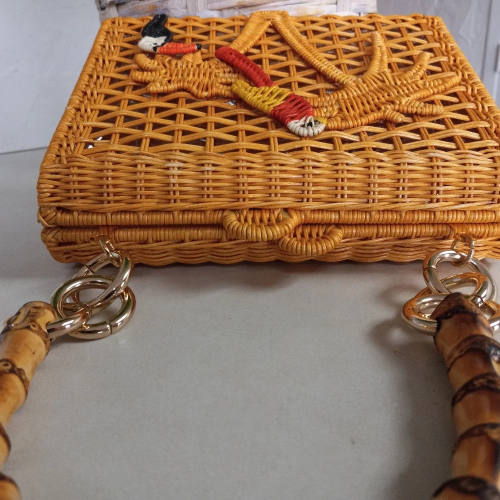 Serpui Brand, Paola Bird Palm Tree Wicker Top-Handle Bag MSRP $560 FREE SHIPPING